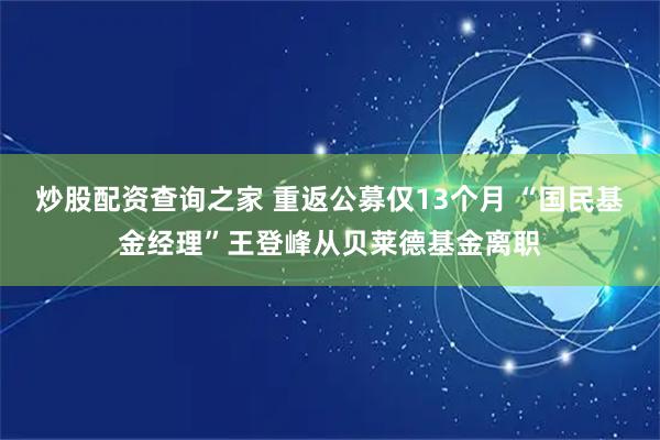炒股配资查询之家 重返公募仅13个月 “国民基金经理”王登峰从贝莱德基金离职